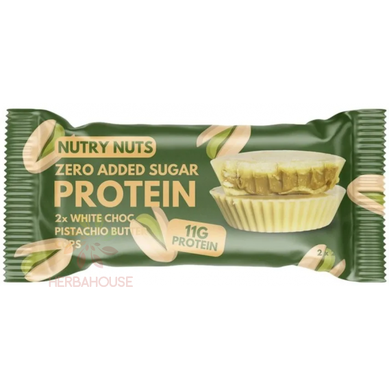 Obrázok pre Nutry Nuts Proteínové košíčky bez pridaného cukru – biela čokoláda s pistáciovým krémom (42g)