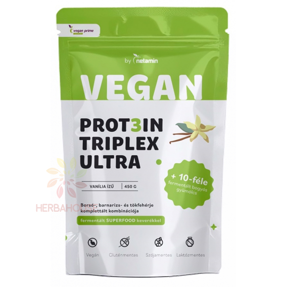 Obrázok pre Netamin Vegan Prot3in Triplex ULTRA vegánsky proteín bez pridaného cukru s fermentovanými superfood bobuľami - vanilka (450g)