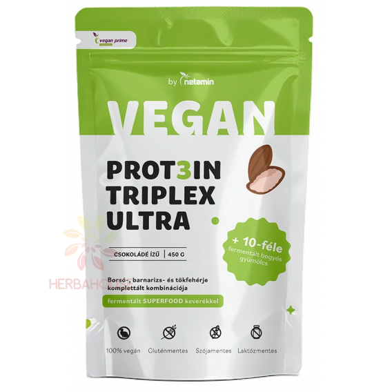 Obrázok pre Netamin Vegan Prot3in Triplex ULTRA vegánsky proteín bez pridaného cukru s fermentovanými superfood bobuľami - čokoláda (450g)