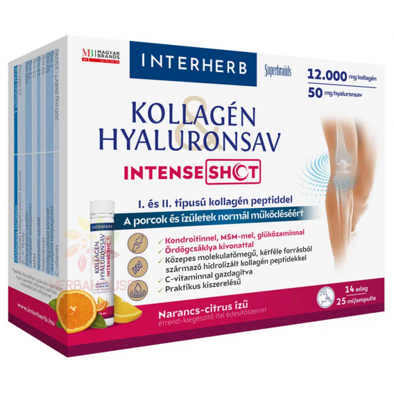 Obrázok pre Interherb Intense Tekutý kolagénový shot s kyselinou hyalurónovou so sladidlom - citrón a pomaranč (14 x 25ml)