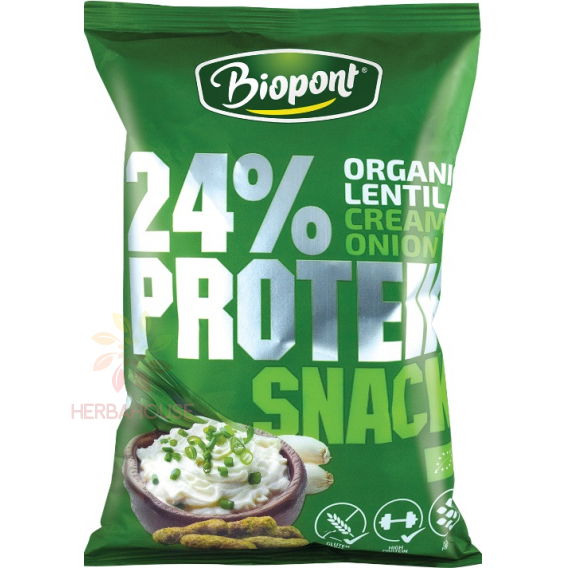 Obrázok pre Biopont Bio Proteínové šošovicové chrumky s jogurtovo-cibuľovou príchuťou (50g)