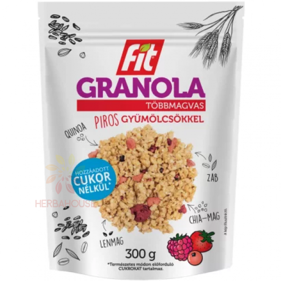 Obrázok pre Fit Granola viaczrnná s červenými bobuľami, chia a quinoou bez pridaného cukru (300g)