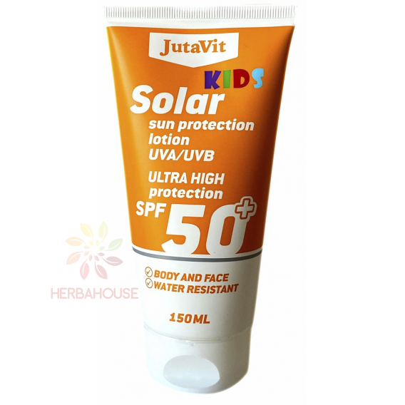 Obrázok pre JutaVit Solar Kids Vodeodolné opaľovacie mlieko na telo a tvár s Aloe Vera a panthenolom SPF 50 (150ml)
