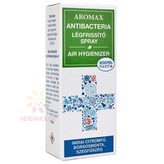 Obrázok pre Aromax Prírodný antibakteriálny osviežovač vzduchu v spreji s esenciálnymi olejmi - citrónová tráva, mäta, klinček (20ml)
