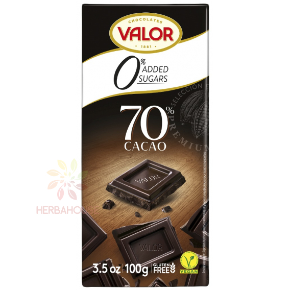 Obrázok pre Valor Bezlepková Horká čokoláda 70% bez pridaného cukru (100g)