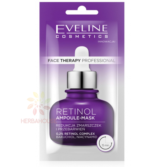 Obrázok pre Eveline Face Therapy Retinolová, spevňujúca pleťová ampulková maska s 0,2 % retinolom, bakuchiolom a niacínamídom (8ml)