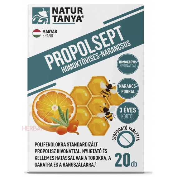 Obrázok pre Natur Tanya PROPOLSEPT Propolisové pastilky na hrdlo s vitamínom C - rakytník a pomaranč (20ks)