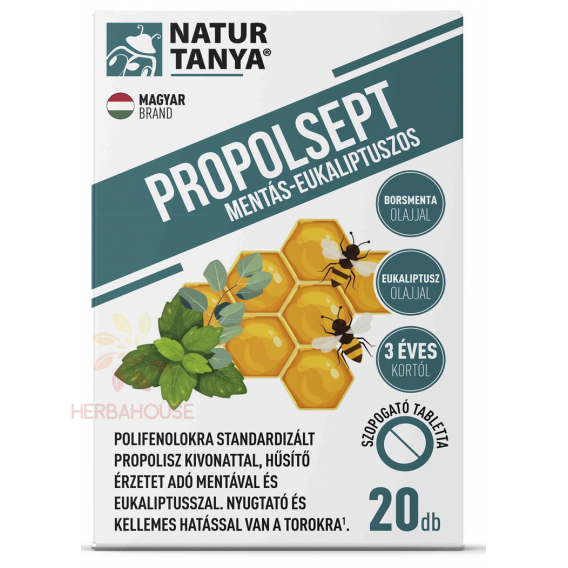Obrázok pre Natur Tanya PROPOLSEPT Propolisové pastilky na hrdlo s vitamínom C - mäta a eukalyptus (20ks)
