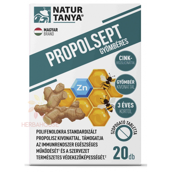 Obrázok pre Natur Tanya PROPOLSEPT Propolisové pastilky na hrdlo s vitamínom C - zázvor a zinok (20ks)
