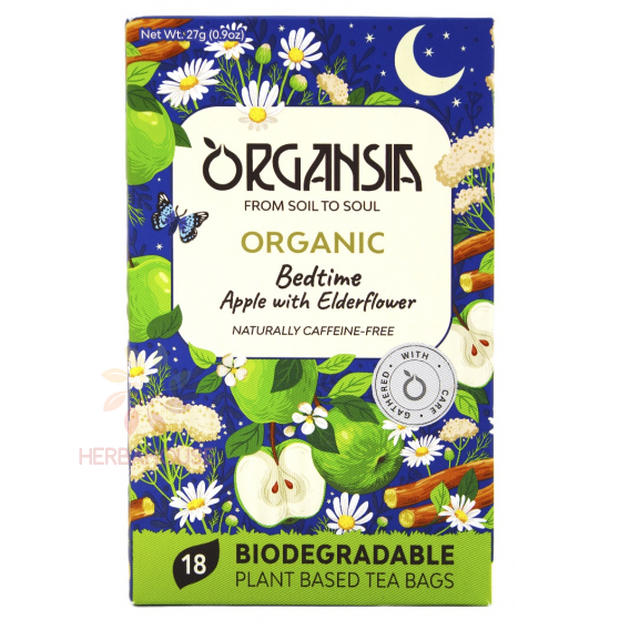 Obrázok pre Organsia Bio Bed Time Apple & Elderflower – bylinný čaj s jablkom, bazou a ašvagandou (18ks)