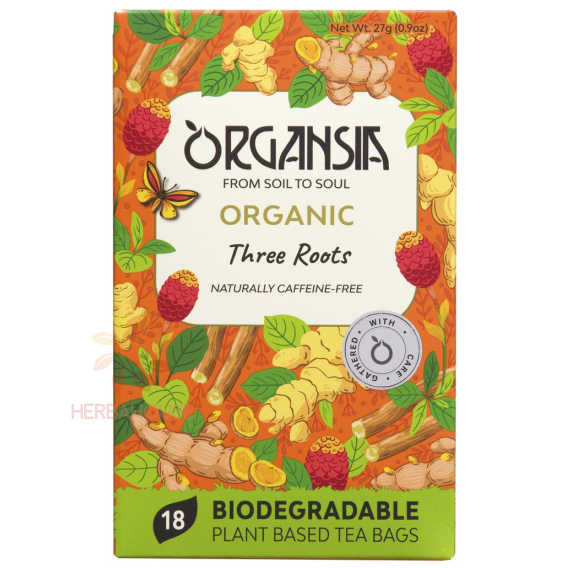 Obrázok pre Organsia Bio Three Roots – bylinný čaj s ašvagandou, kurkumou a zázvorom (18ks)