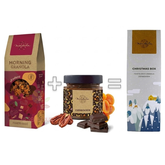 Obrázok pre Mendula Christmas Box – Vianočný box s granolou Čierny les a pekanovým krémom (480g)