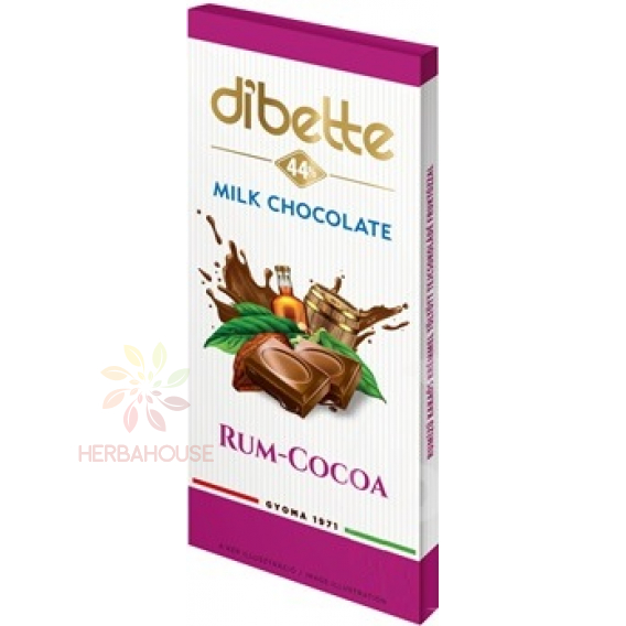 Obrázok pre Dibette Mliečna čokoláda s fruktózou plnená kakaovým krémom s rumovou príchuťou (80g)