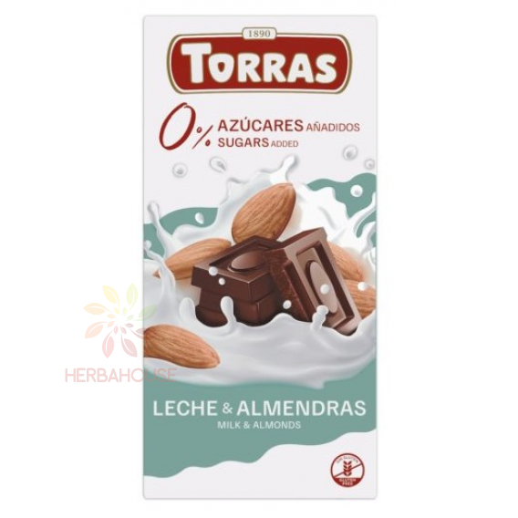 Obrázok pre Torras Bezlepková mliečna čokoláda s mandľami bez pridaného cukru (75g)