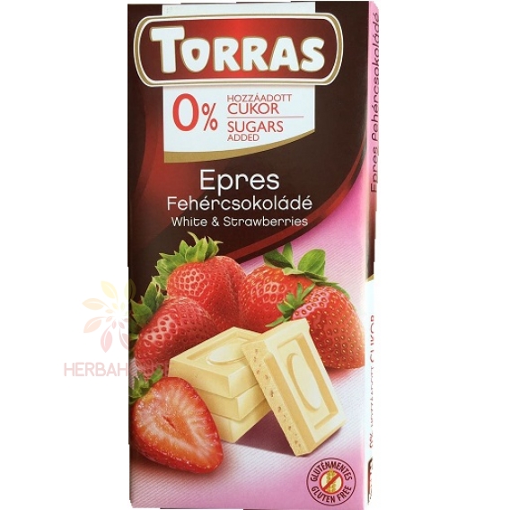 Obrázok pre Torras Bezlepková biela čokoláda s jahodou bez pridaného cukru (75g)