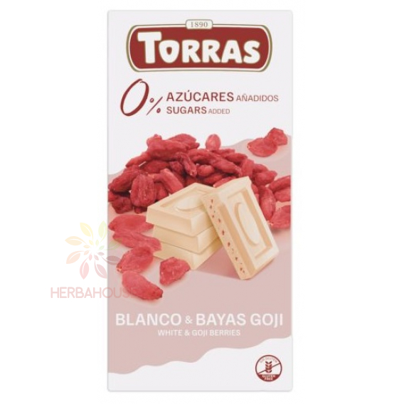Obrázok pre Torras Bezlepková biela čokoláda s goji bez pridaného cukru (75g)