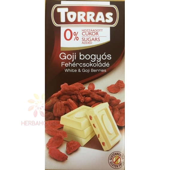 Obrázok pre Torras Bezlepková biela čokoláda s goji bez pridaného cukru (75g)