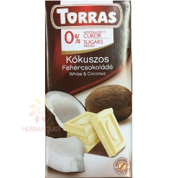 Obrázok pre Torras Bezlepková biela čokoláda s kokosom bez pridaného cukru (75g)