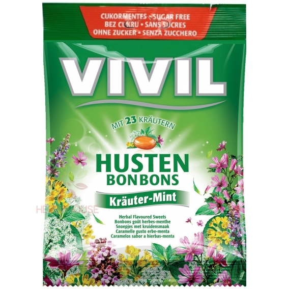 Obrázok pre Vivil Husten Bonbons drops bez cukru bylinkovo-mentolové s 23 bylinami (60g)