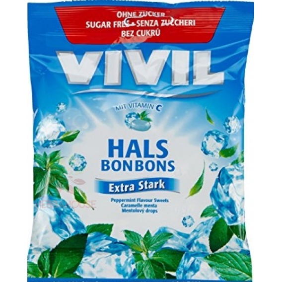 Obrázok pre Vivil Hals Bonbons drops bez cukru extra silný mentol + vitamín C (60g)