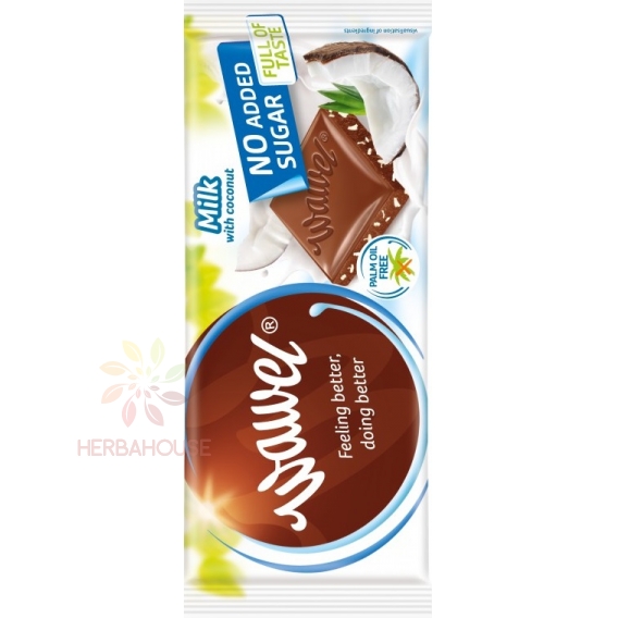 Obrázok pre Wawel Mliečna čokoláda s kokosom bez prídavku cukru so sladidlom (100g)