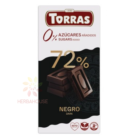Obrázok pre Torras Bezlepková horká čokoláda 72% bez pridaného cukru (75g)