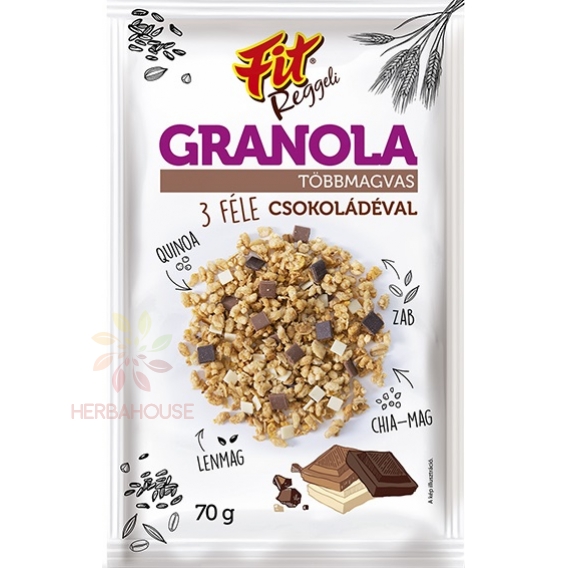 Obrázok pre Fit Granola viaczrnná 3 druhy čokolády (70g)