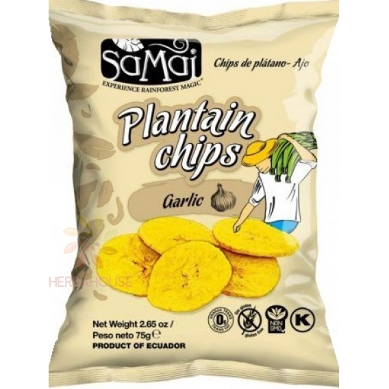 Obrázok pre Samai Banánové chipsy Plantain s cesnakom (75g)