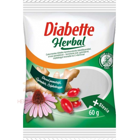 Obrázok pre Dibette Herbál Tvrdé cukríky s jablčníkom obyčajným, vitamínom C s príchuťou mäty so sladidlami (60g)