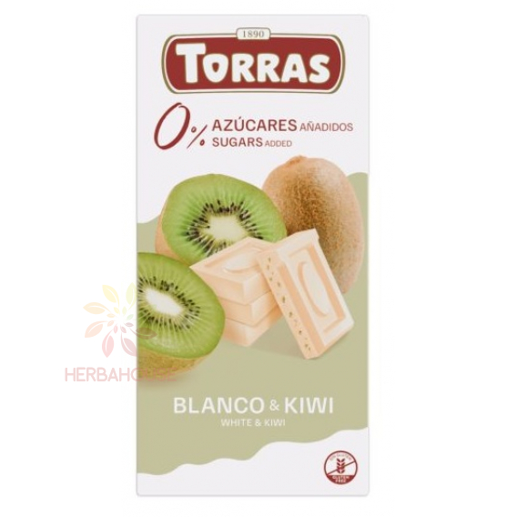Obrázok pre Torras Bezlepková biela čokoláda s kiwi bez pridaného cukru (75g)