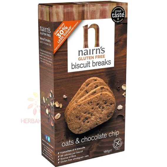 Obrázok pre Nairns Bezlepkové celozrnné ovsené sušienky s čokoládou (160g)