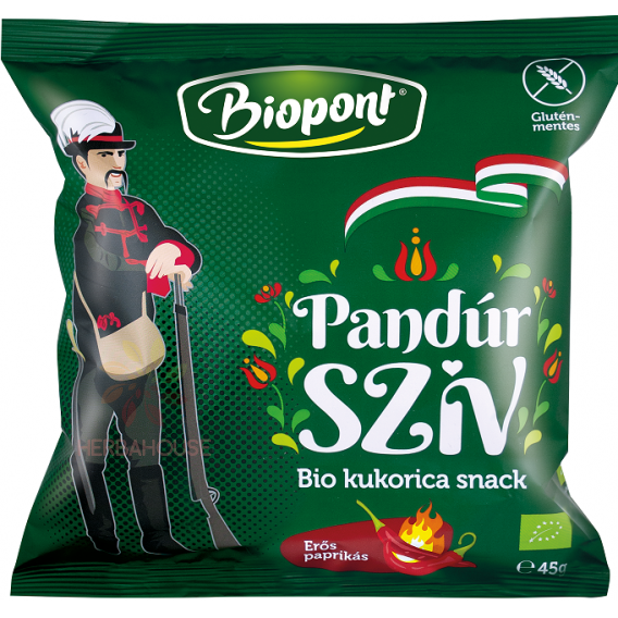 Obrázok pre Biopont Bio Kukuričný snack Pandúr srdce s paprikovou príchuťou pikantný (45g)