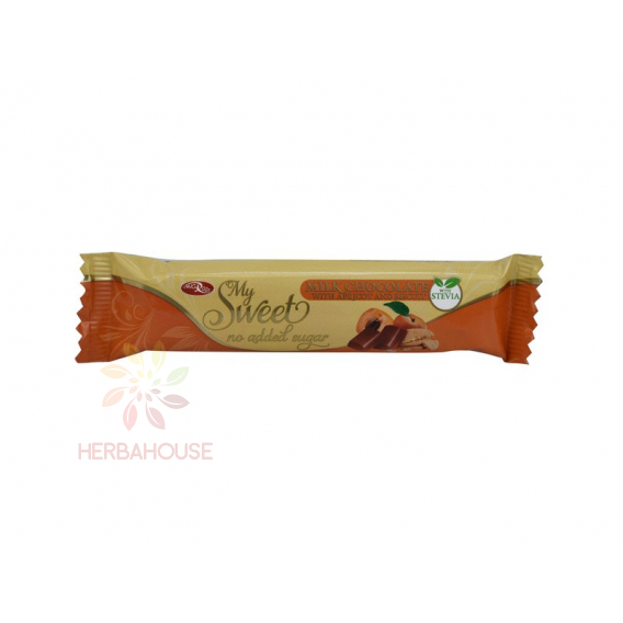 Obrázok pre Microse My Sweet Mliečna čokoládová tyčinka s kúskami marhule a sušienok bez pridaného cukru (26g)