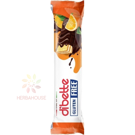 Obrázok pre Dibette NAS Bezlepková oblátka plnená krémom s pomarančovou príchuťou v horkej čokoláde so sladidlom (26g)