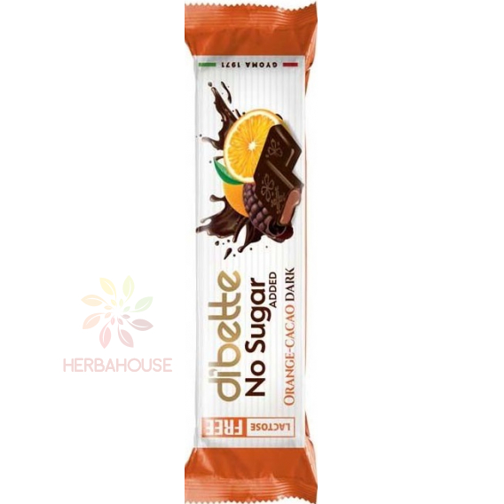 Obrázok pre Dibette NAS Horká čokoláda so sladidlom plnená kakaovým krémom s pomarančovou príchuťou (22g)