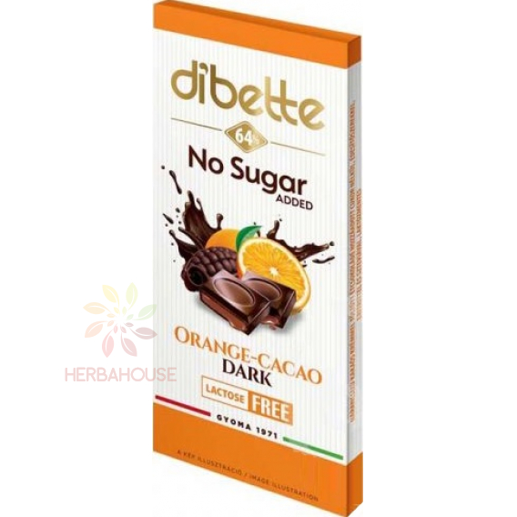 Obrázok pre Dibette NAS Horká čokoláda so sladidlom plnená kakaovým krémom s pomarančovou príchuťou (80g)