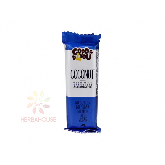 Obrázok pre Good4You Bezlepková kokosová tyčinka s čokoládou z kokosového mlieka s erytritolom a stéviou (25g)