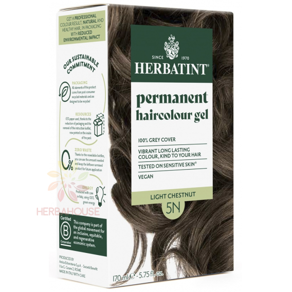 Obrázok pre Herbatint Prírodná permanentná farba na vlasy 5N - svetlý gaštan (170ml)
