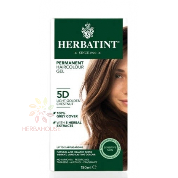 Obrázok pre Herbatint Prírodná permanentná farba na vlasy 5D - svetlý zlatý gaštan (150ml)
