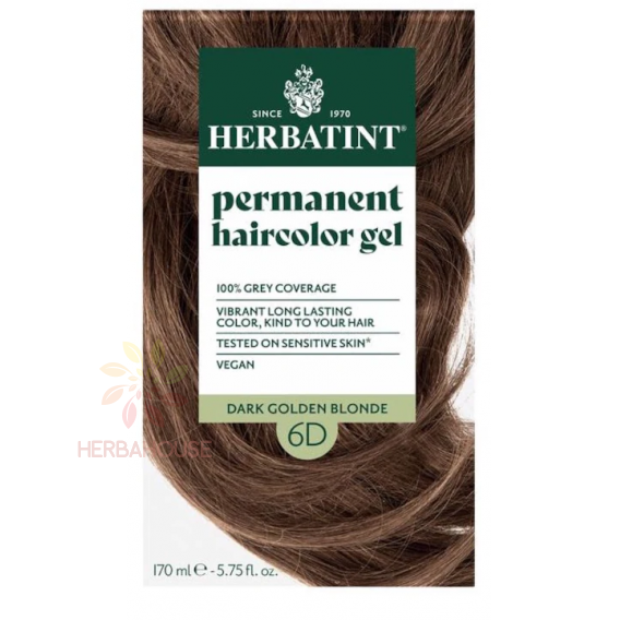 Obrázok pre Herbatint Prírodná permanentná farba na vlasy 6D - tmavá zlatá blond (170ml)