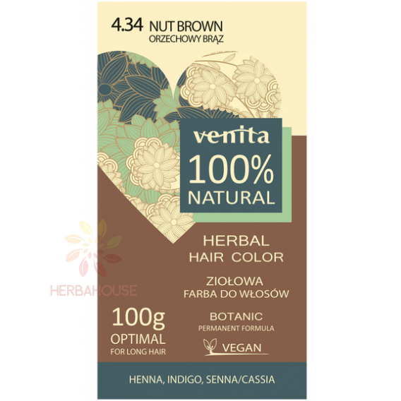 Obrázok pre Venita 100% prírodná farba na vlasy 4.34 - orieškovo hnedá (100g)